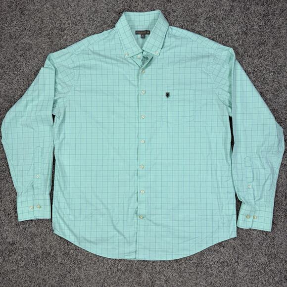 Peter Millar Crown Summer Comfort Button Blue Teal Plaid Long Sleeve Shirt XL - Picture 1 of 6